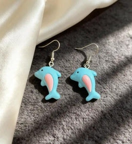 Sky Blue Dolphin Drop Earrings