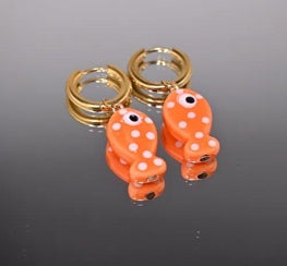 Orange Polka Dot Fish Hoop Earrings