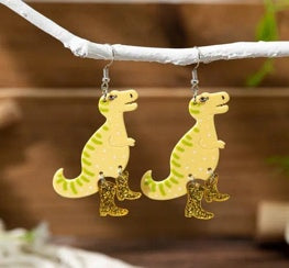 Yellow Dinosaur Dangle Earrings