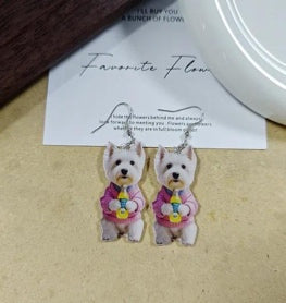 Pink Outfit Puppy Drop Earrings