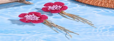 Rose Red Raffia Flower Tassel Earrings