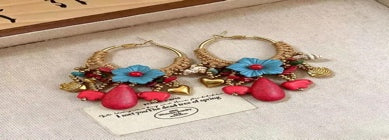 Begonia Red Flower Hoop Earrings