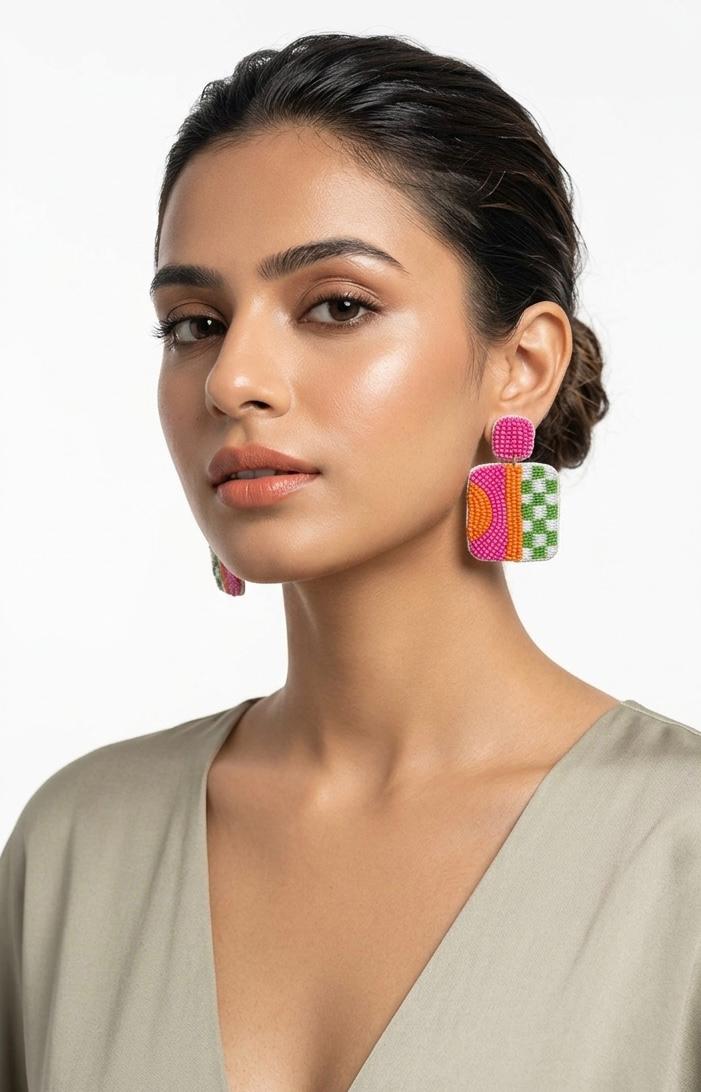 Groovy Beaded Square Drops