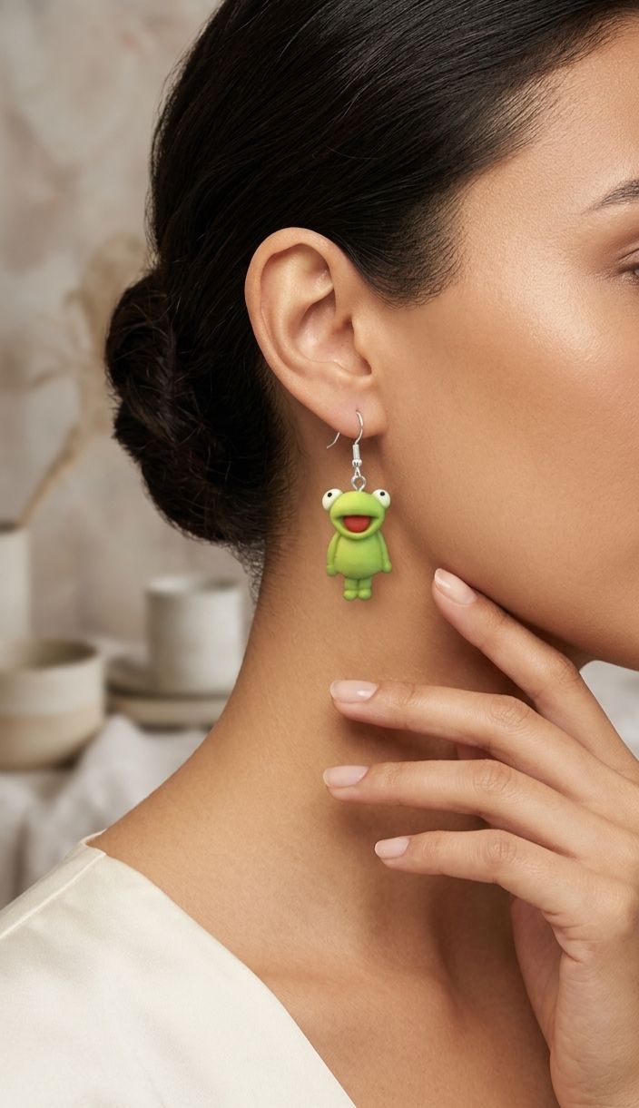 Miniature happy frog clay earrings