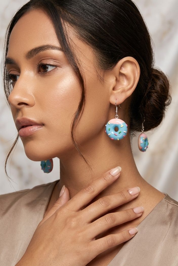 Miniature blue & pink sprinkled donut earrings