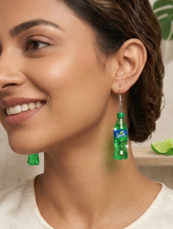 Miniature green soda bottle earrings