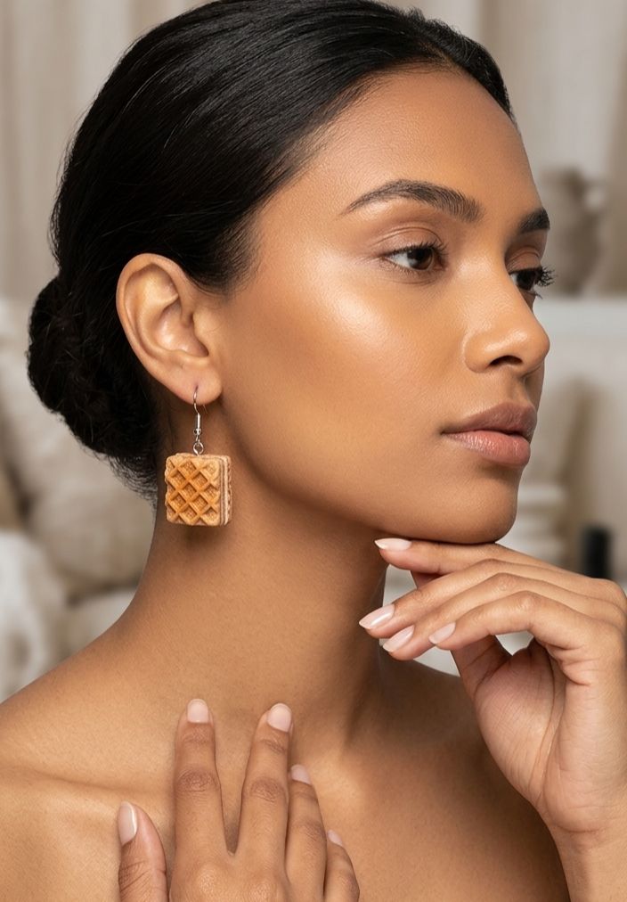Miniature Belgian waffle sandwich earrings