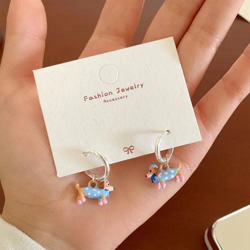 Polka Dot Dachshund Hoop Earrings