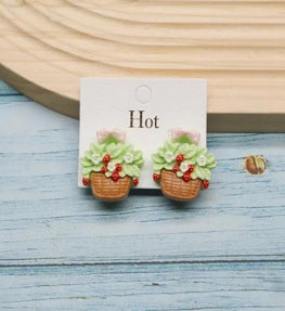 Succulent Planter Basket Stud Earrings