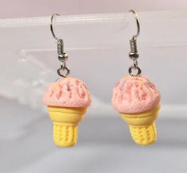 Strawberry Ice Cream Cone Drop Earrings