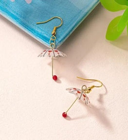 Red White Umbrella Drop Earrings