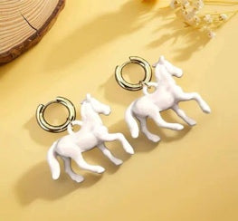 White Horse Pendant Hoop Earrings