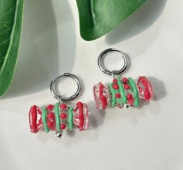 Pink Green Candy Hoop Earrings