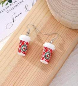 Festive Coffee Cup Drop Earrings