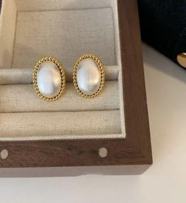 Oval Pearl Stud Earrings