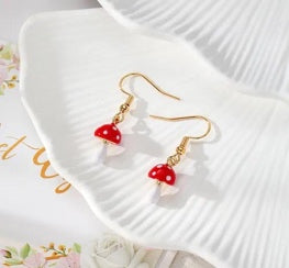 Red Mushroom Drop Earrings