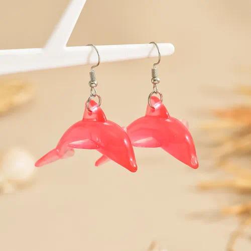 Coral Pink Dolphin Drop Earrings