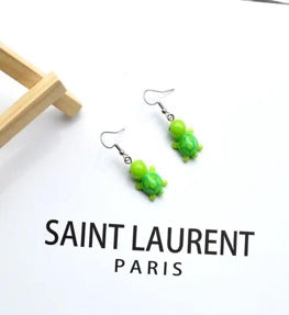 Green Turtle Drop Earrings