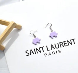 Purple Puzzle Piece Drop Earrings