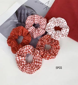 Red Print Scrunchie Set of 5
