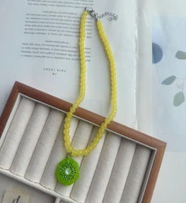Kiwi Pendant Beaded Necklace
