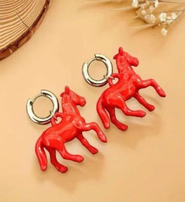 Red Horse Pendant Hoop Earrings