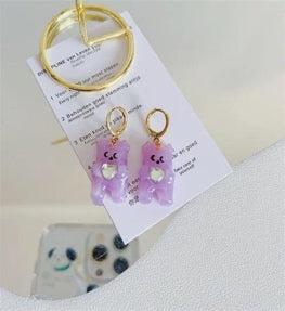 Purple Heart-Holding Bear Earrings