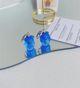 Blue Jelly Bear Charm Earrings