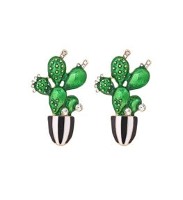 Potted Cactus Rhinestone Stud Earrings