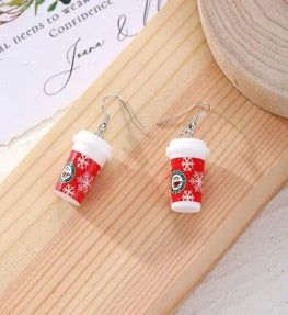Snowflake Coffee Cup Drop Earrings