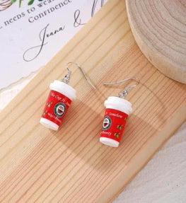 Winter Print Coffee Cup Drop Earrings