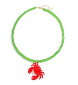Green Beaded Crab Necklace