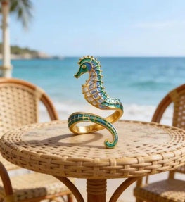 Seahorse Enamel Open Ring