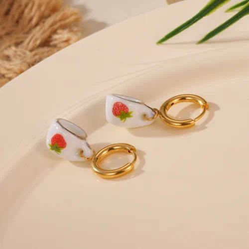 Strawberry Tea Cup Drop Earrings