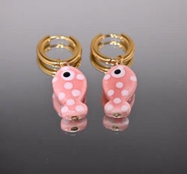 Pink Polka Dot Fish Hoop Earrings