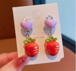 Strawberry Heart Ear Clips