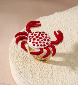 Red Polka Dot Crab Open Ring