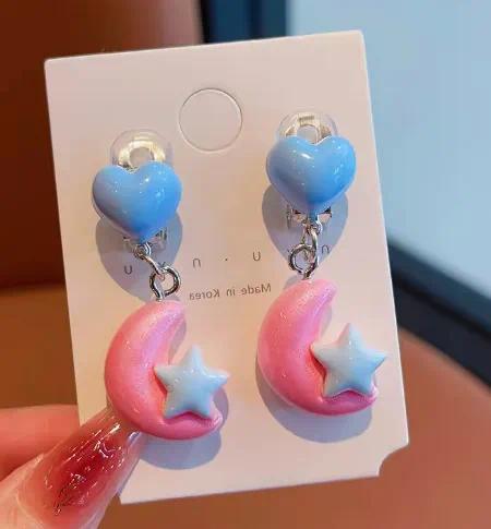 Pink Moon Star Heart Ear Clips