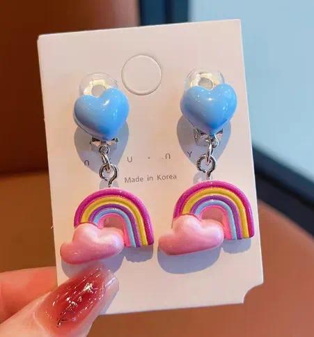 Rainbow Cloud Heart Ear Clips
