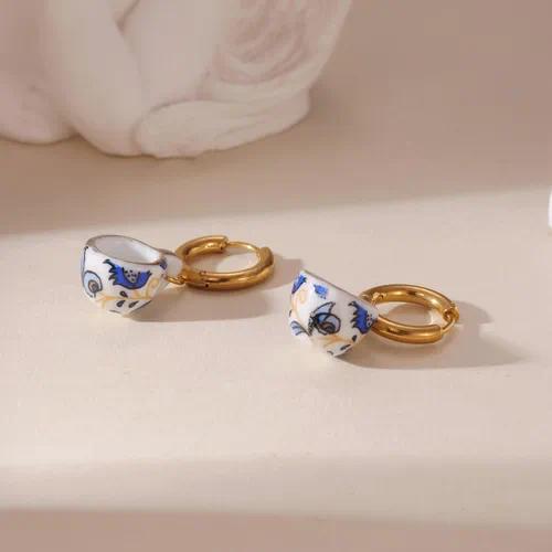 Porcelain Tea Cup Hoop Earrings