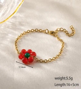 Red Flower Charm Bracelet
