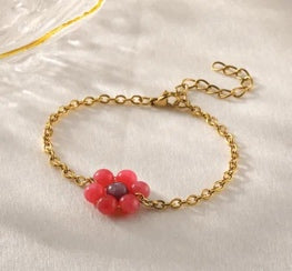 Pink Flower Charm Bracelet