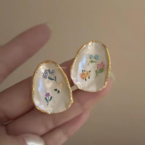 Haze Blue Drip Glaze Rose Stud Earrings