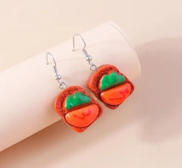Orange Green Quatrefoil Drop Earrings