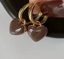 Cocoa Brown Heart Hoop Earrings