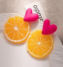 Orange Slice Heart Ear Clips
