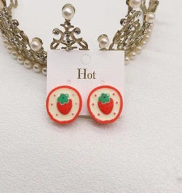 Strawberry Disc Stud Earrings