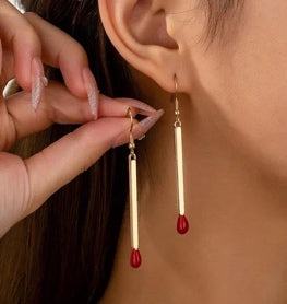 Gold Matchstick Bar Drop Earrings