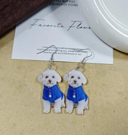 Blue Outfit Puppy Drop Earrings