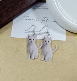 White Kitten Drop Earrings